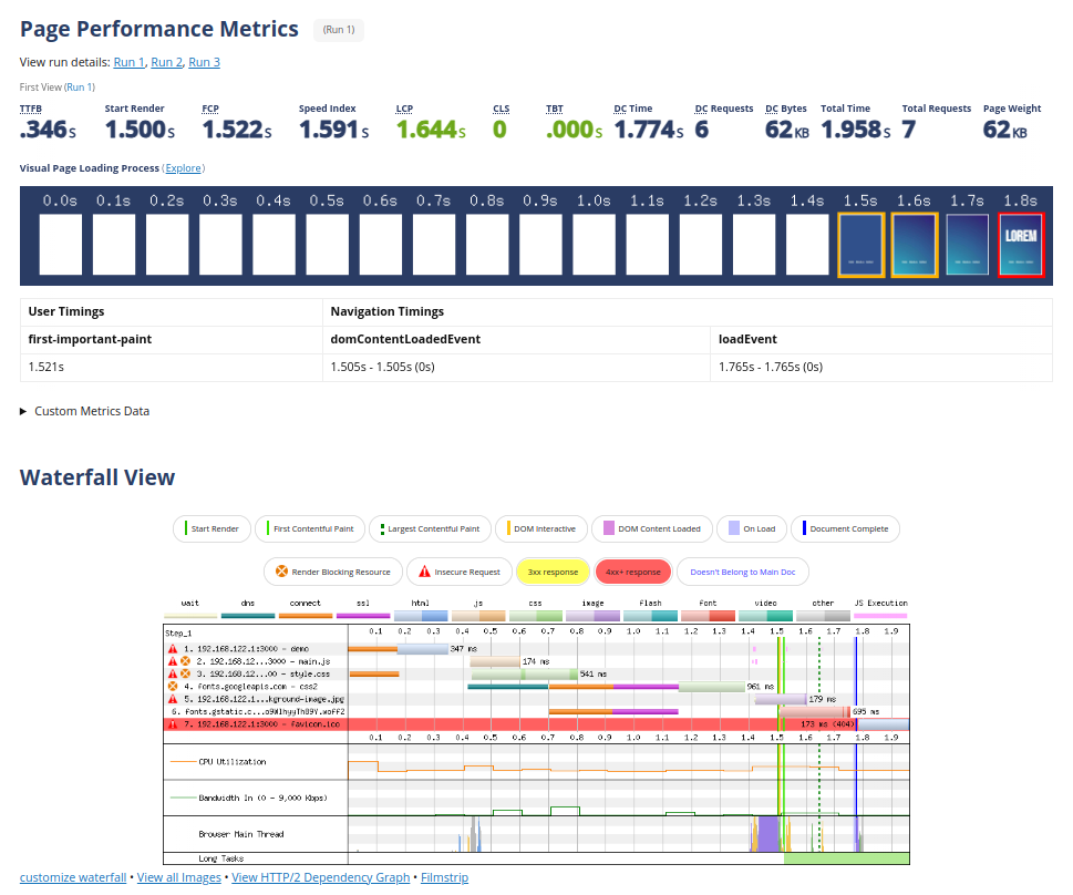 Screenshot from WebPageTest's detail view